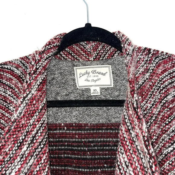 Lucky Brand Red & Gray Marled Knit Open Front Waterfall Cardigan Xsmall Women’s - Picture 2 of 13